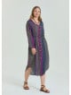 Shirt Collar Belt Detailed Purple Patterned Long Sleeve Plus Size Dress 4612